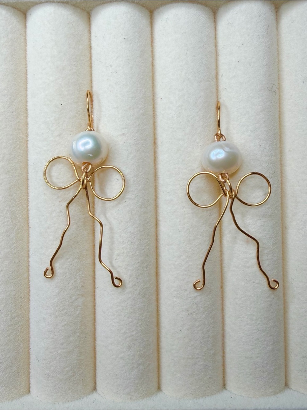 Brass Bow Pearl Earrings